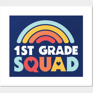 Cute School Teacher 1st Grade Squad with Retro Rainbow and Hearts Posters and Art